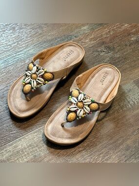 Beaded Shell Thong Sandals